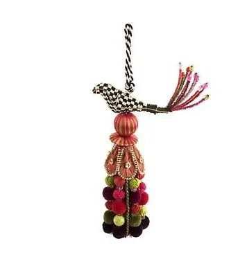 RETIRED Mackenzie Childs COURTLY CHECK Beaded Paradise Bird Tassel NEW • $130