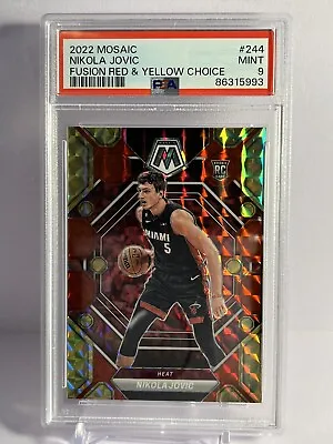 2022-23 Panini Mosaic Nikola Jovic RC - Heat #244 Fusion /99 Red/Yellow PSA 9 • $45