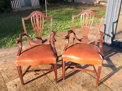 Pair Of Antique Victorian Mahogany & Leather Carver Dining /desk / Armchairs • £295