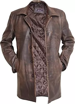 Ruggedly Stylish:Embrace Adventure Our Distressed Brown Cowhide Leather Pea Coat • $159.99