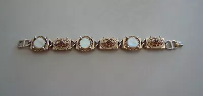 Unique Vintage Gold Tone Bracelet W/faux Pearl & Amethyst? Mother Of Pearl • $9.99