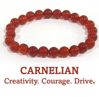 Carnelian Beaded Crystal Stone Healing Bracelet 8mm Beads Chakra Red Stone • £5.99