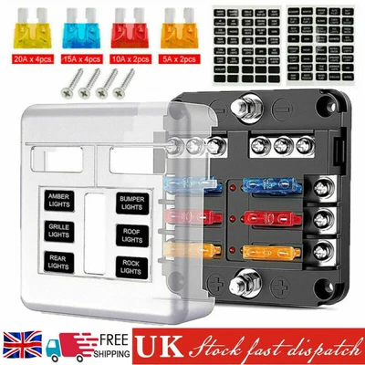 £10.89 • Buy 6 Way Blade Fuse Box Block & Auto Marine Fuse Box Holder 12V 32V Bar Car Kit UK