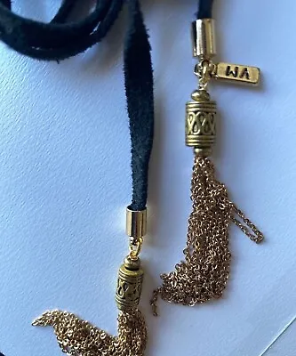 Lot Of 2 Vanessa Mooney VM Necklaces - Gold Tone Tassel And Green Glass Leather • $3.99