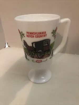 Pennsylvania Dutch Country Pedestal Mug Milk Glass White Horse Buggy  • $5.69