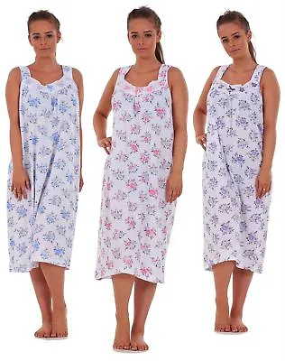 Ladies Women Nightwear Rose Print 100% Cotton Sleeveless Long Nightdress M-3XL • £8.95