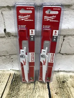 Lot Of 2 5 Pk MILWAUKEE SAWZALL 5  6 TPI Plaster Dry Wall Blades - 48-00-5052 • $17.90