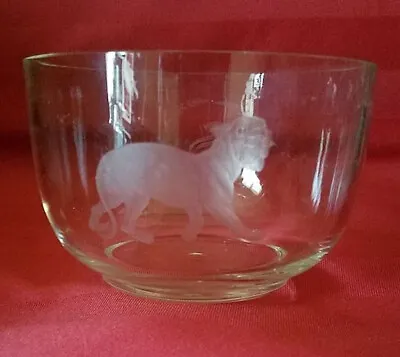 Vintage Blown Glass Lead Crystal Bowl Engraved Panther Lion  S  4 1/2  • $15