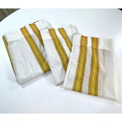 Vintage 1970s Net Mesh Curtain White Yellow Stripe Different Sizes Rod Pocket • $60