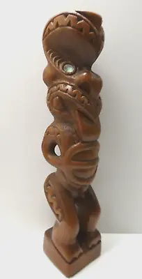 Vintage Maori Tiki Hand Carved Paua Shell Eyes Pacific Island Polynesian • $57.41