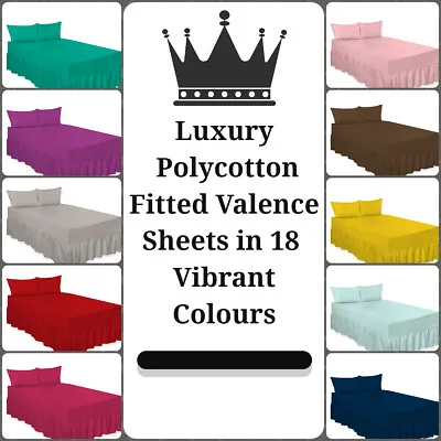  Plain Polycotton Fitted Valance Bed Sheets Luxury Non-Iron Sheets In All Sizes • £9.45