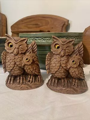 Vintage Mother Owl Winking At Baby Owl Bookends • $20