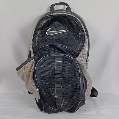 Nike Sports Mesh Backpack Gray Black Gym Bag 3-Pocket • $29