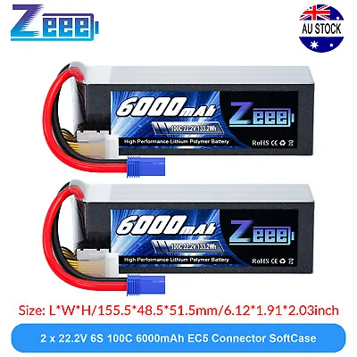2x Zeee 6S LiPo Battery 22.2V 100C 6000mAh EC5 For RC Car Heli Airplane EDF Jet • $201.99