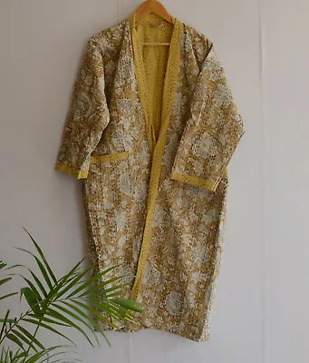 £38 • Buy Cotton Handmade Robe Kantha Kimono Floral Print Coat Jacket Belt Long Wear Dress