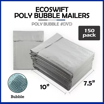 150 #0 7.5x10  EcoSwift  Brand Poly Bubble Mailers Padded Envelope DVD 7.5 X 10 • $43.98