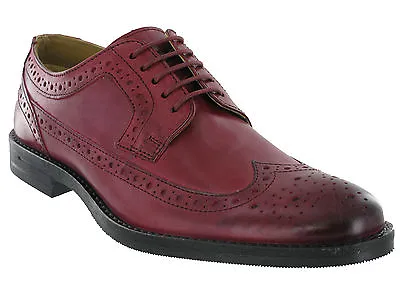 £19.95 • Buy Mens Burgundy Brogue Shoes Base London Leather Milton 5 Eye Formal Lined Lace