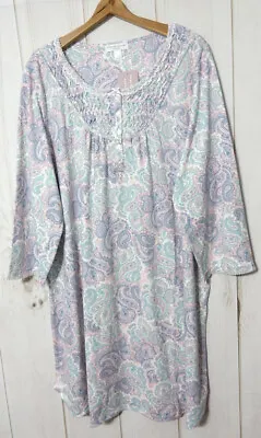 Miss Elaine Essentials 3/4 Sleeve Nightgown Women's 2X Pink Paisley Soft NEW • $24.99