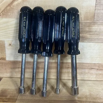 Vintage Stanley USA 5 Piece SAE Nut Driver Set Black Handle 🇺🇸 • $38.99