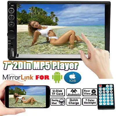 Mirrorlink For GPS Map 2 Din Car Stereo Auto Audio Mp5 Radio Bluetooth 7'' Touch • $48.92