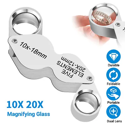 10X 20X Magnifying Loupe Jeweler Eye Glass Coin Magnifier Jewelers Loop Pocket • $9.48