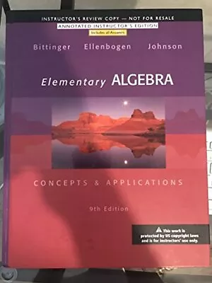 Elementary Algebra: Concepts & Applications (9th Edition) - Bittinger Marvi... • $5.28