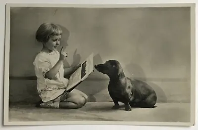Girl With DACHSHUND Dackel Teckel Old Vintage Dog Postcard 1936 • $9.50
