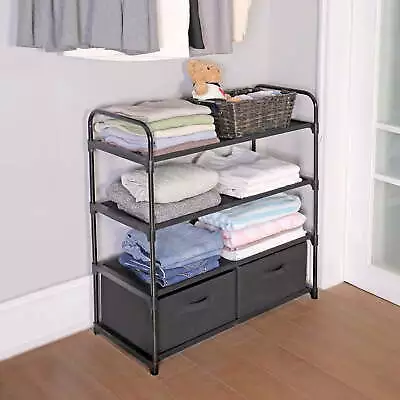  4 Shelf Closet Organizer With 2 Bins Black Metal Frame Adult And Child • $23.79