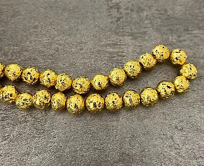 LAVA STONE Gold Plated 8mm ROUND GEMSTONE BEADS 25pcs FOR JEWELLERY MAKING • £4.75