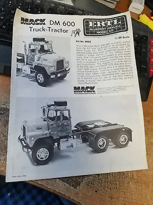 Vintage ERTL MACK DM 600 Truck Tractor Model Kit Instruction Manual Only 8022 • $14.99