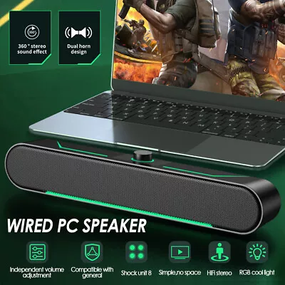 USB Wired Sound Bar Computer Speaker Stereo Plug And Play For PC Desktop Laptop • £13.99