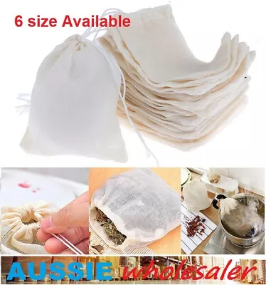 $8.45 • Buy AU Reusable 100% Cotton Muslin Filter Bags Spices Herbs Tea Soup Drawstring