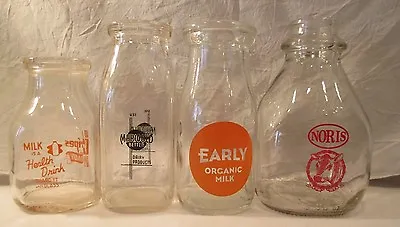 LOT Of 4 CLEAR MILK BOTTLES ~ NORIS MARIGOLD CRIPES & EARLY DAIRIES 8 To 16 Oz • $29.99