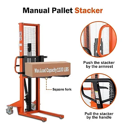 Tory Carrier 1100lbs Manual Stacker Hydraulic Material Lifting Fixed Leg Stacker • $1601