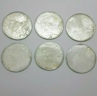 $15 • Buy 6 Vtg Mother Of Pearl Capiz Shell Coaster Set W/ Cork Backs Silver Rim Bar Boho 