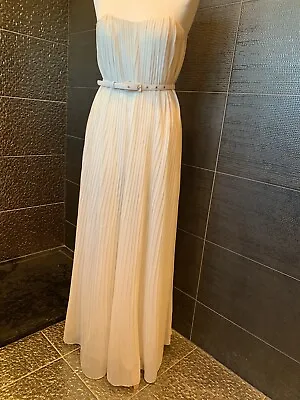 French Connection Cream Plisse Maxi Belted Dress Size 10 50s Hollywood Glam • £24.99