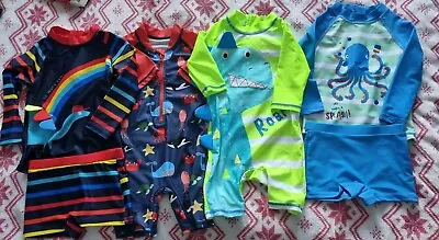 Baby Boys Bundle Of  Swimming Costume X 4  Age 12/18 Months Dinosauroctopus  • £2