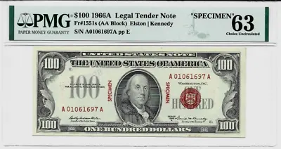 UNITED STATES AMERICA *Specimen* 100 DOLLARS FR-1551s  1966 Rare PMG US UNC NOTE • $9999.99