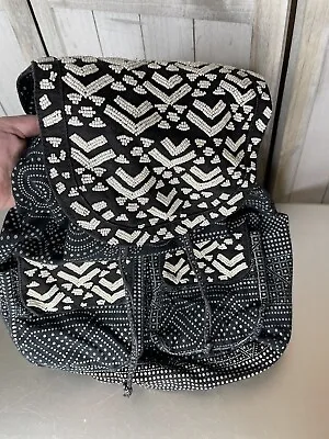 Mossimo Beaded Black White Backpack Purse Cinch Polka Dot • $28.99