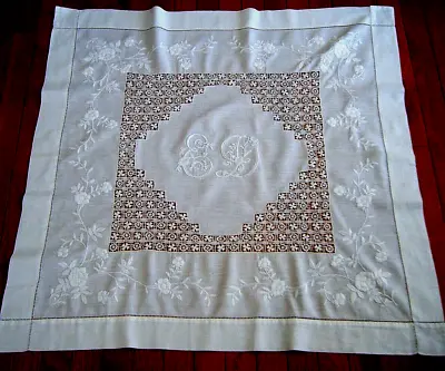 Antique Tablecloth Combo  Maltese Cross Lace Floral Enb/ry Center Large Mono ED • $65.99