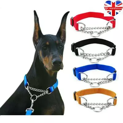 1x Strong Training Dog Collar Adjustable Semi Half Choke Choker Chain Nylon • £7.05