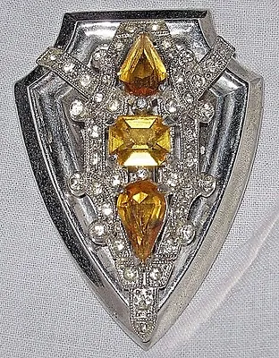 McClelland Crystal Clear Citrine Yellow Rhinestone Silver Tone Fur Clip Barclay • $249.99