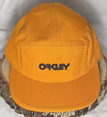 Oakley 5 Panel Orange Cotton Strapback Hat Adjustable Cap Blue Wordmark Logo  • $15