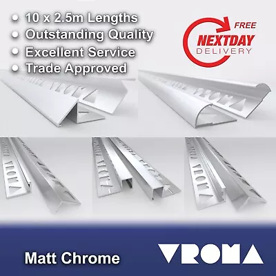 £69.99 • Buy 10 X Tile Trim Matt Chrome L-Shape/Square Edge Box Round/Quadrant, Triangle 2.5M