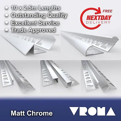 10 X Tile Trim Matt Chrome L-Shape/Square Edge Box Round/Quadrant Triangle 2.5M • £69.99