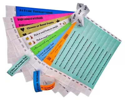 £7.99 • Buy Wristbands Custom Print Add Text Logos Paper Like Tyvek Personalise Event Club