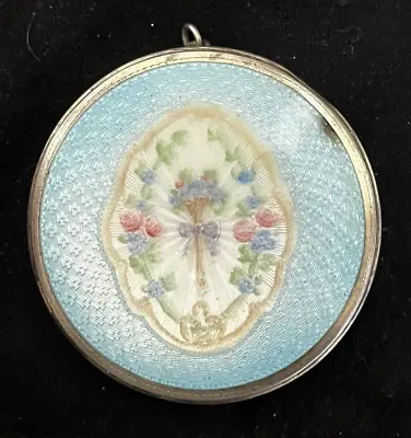 Antique F&B Foster & Bailey Blue Guilloche Enamel Compact Floral Sterling Silver • $125