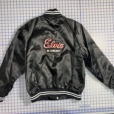 Vintage Elvis In Concert TCB Patch Acetate Nylon Snap Button Jacket Auburn XL • $49.99