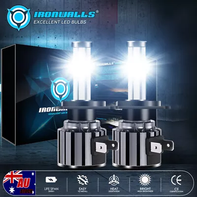 IRONWALLS 6-Sides H7 LED Headlight Globes Bulb Kit High/Low Beam White Plug&Play • $36.99