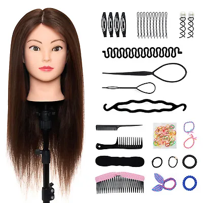 Training Head 22inch 100% Real Hair Hairdressing Practice Styling Mannequin Doll • £23.99